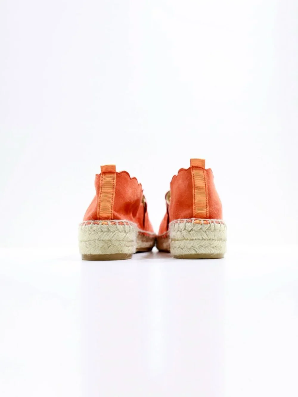 Carmen Saiz Burnt Orange Suede Scalloped Flat Espadrilles - 6.5/EU 37